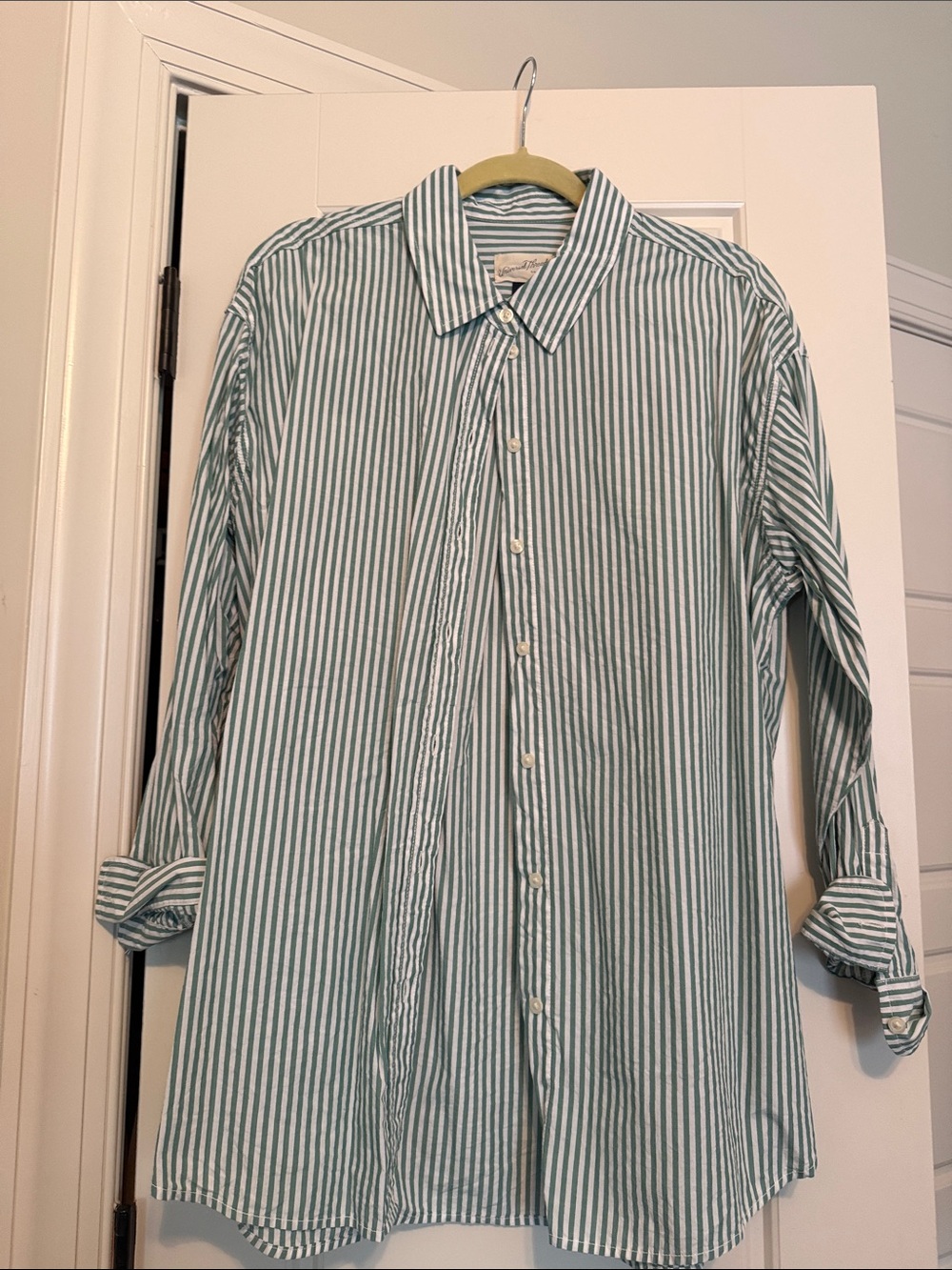 Universal Thread Green and White Striped Button-Down Shirt